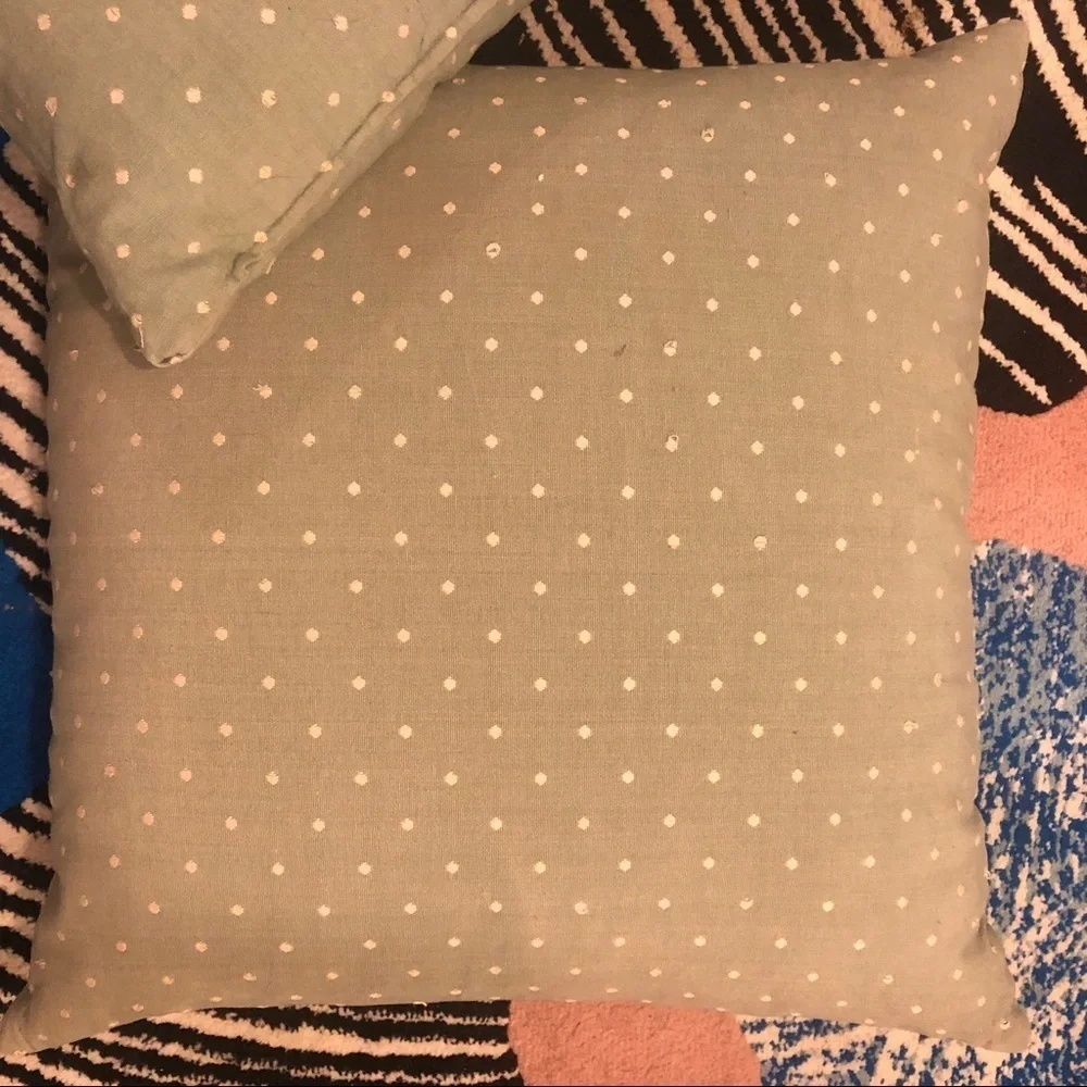Pair of Sage Green Throw Pillows with Embroidered Dots